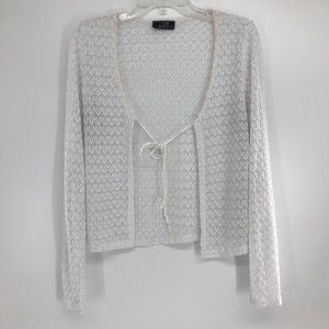 “Eye Candy”White 100% Polyester laced Cardigan w lil laces 2 ties it together💖